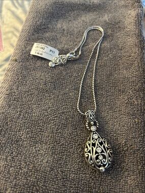 Brighton Silver Scroll Pendant Necklace with Clear Accents